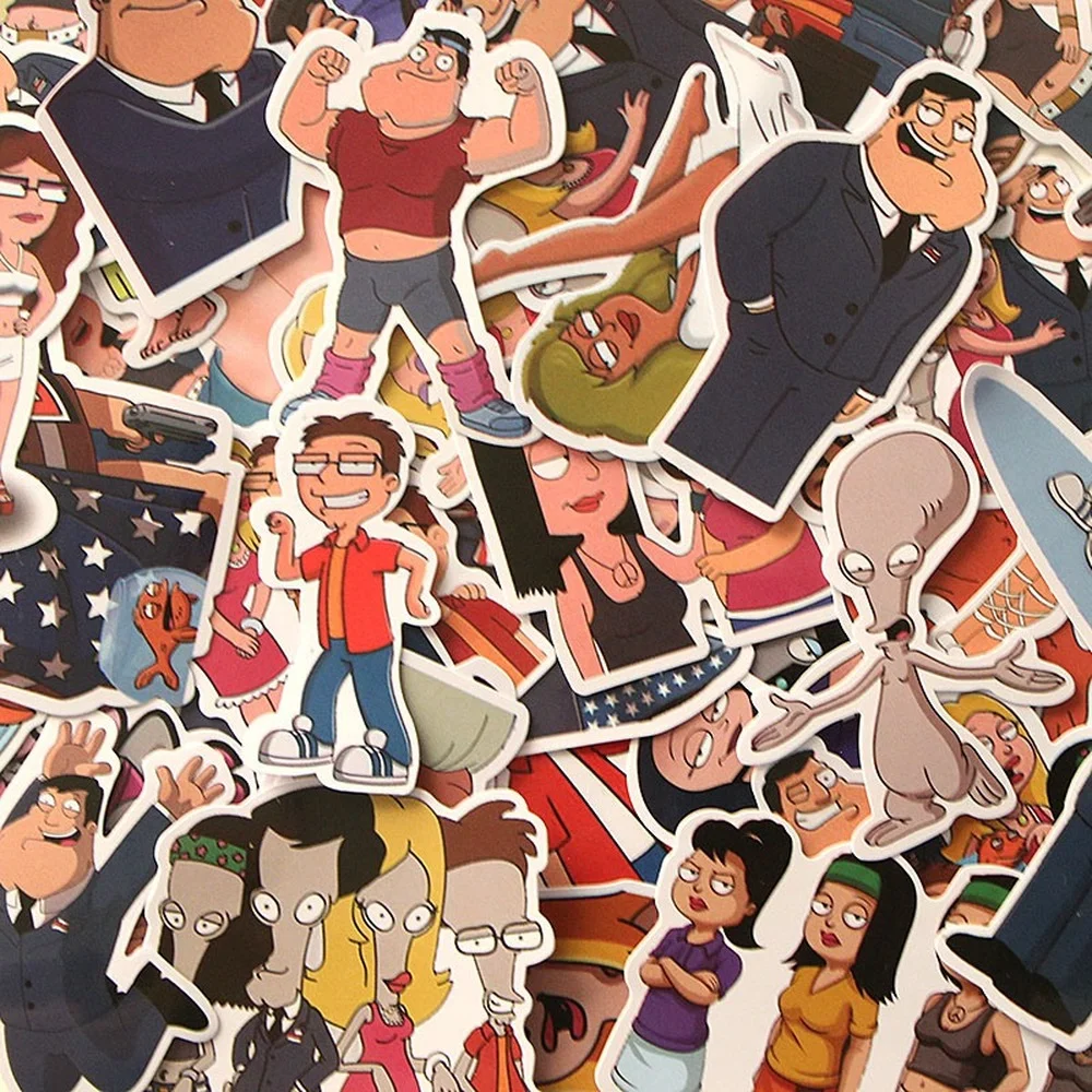 55Pcs/Pack Cartoon American Dad! Graffiti Stickers for DIY Luggage Laptop Refrigerator Motorcycle Skateboard Pegatinas Kids Toy | Игрушки и
