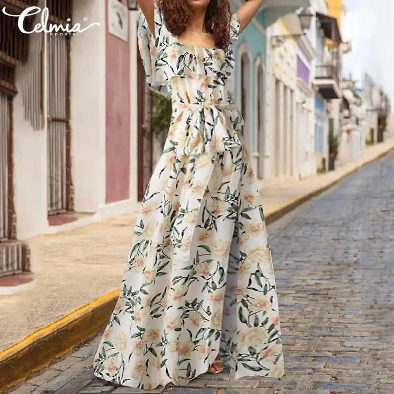 Платье Celmia женское с цветочным принтом пикантный длинный сарафан открытыми