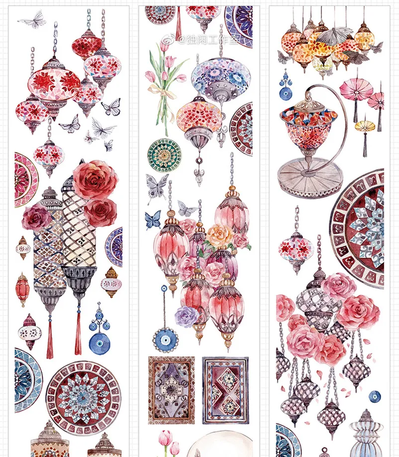 

1 Loop 100cm Beautiful Crystal Lamps Flowers Masking Tape Journal Planner