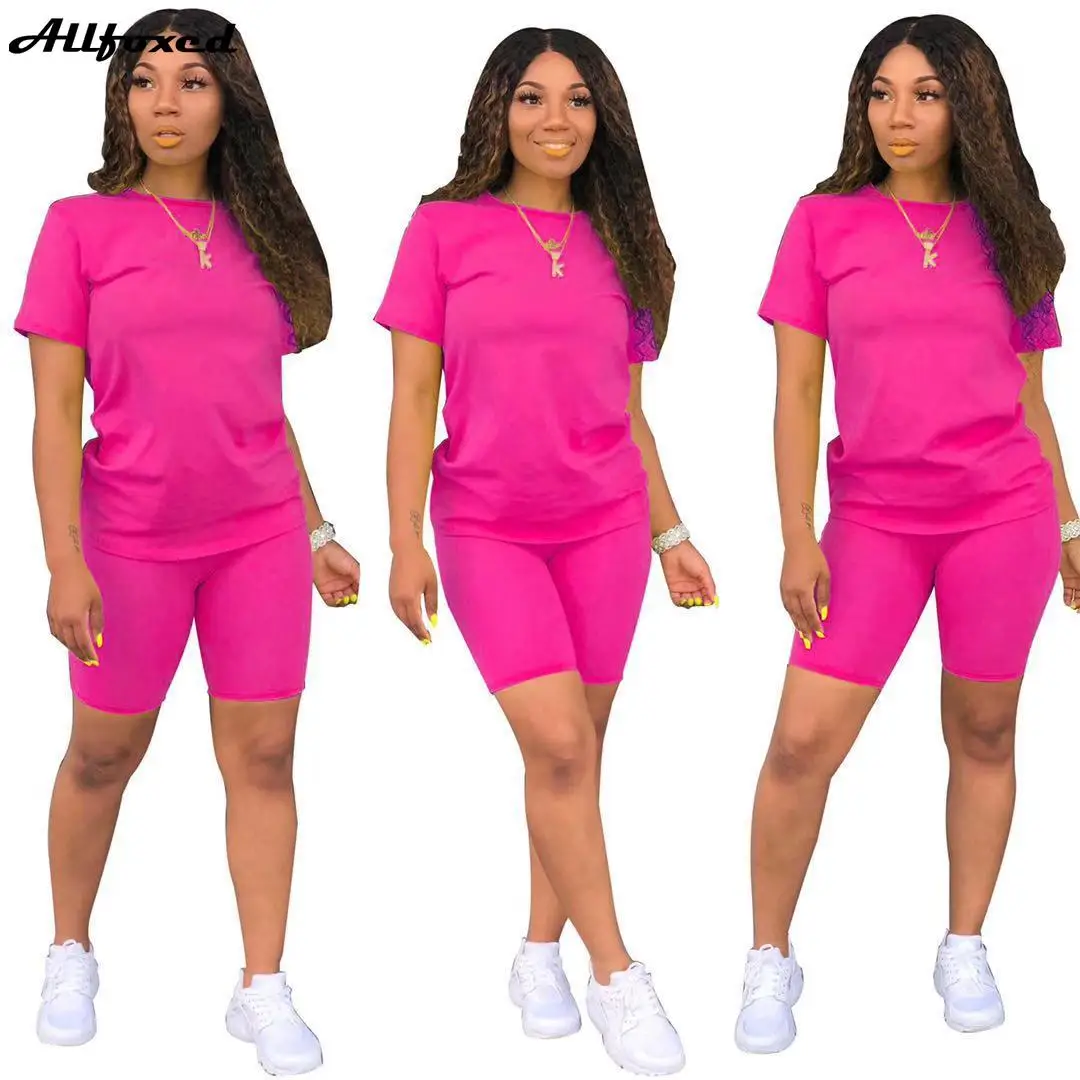 

Спортивный костюм Allfoxed из двух предметов, женский летний топ с коротким рукавом и шорты-джоггеры, леггинсы, костюм для фитнеса