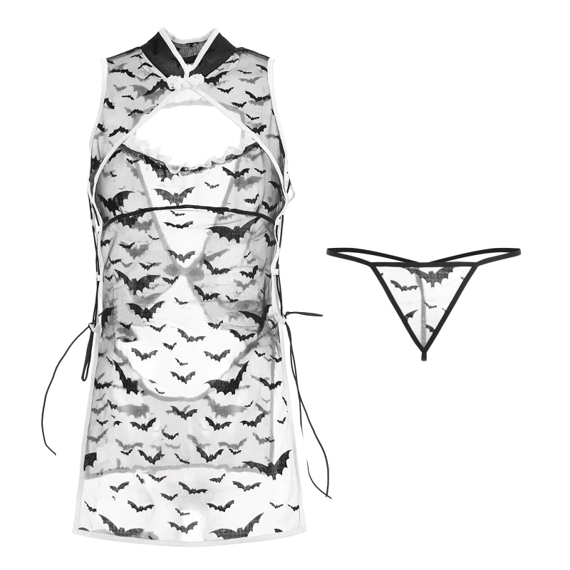 

Sexy Mesh See Through Lingerie Women's Split Bandage Skirt Sleepwear Pajamas Erotic Chest Hollow Nightdress Underwear