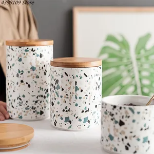 Креативная керамическая банка для приправ с крышкой, герметичные банки, кухонный резервуар для хранения продуктов, банка для кофе, конфет, декоративная бутылка для хранения