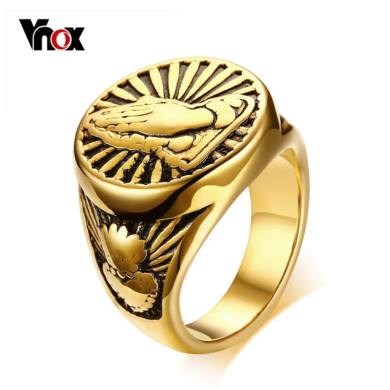 Vnox Винтаж золото-Цвет Для мужчин кольцо Нержавеющая сталь набожные Намасте жест