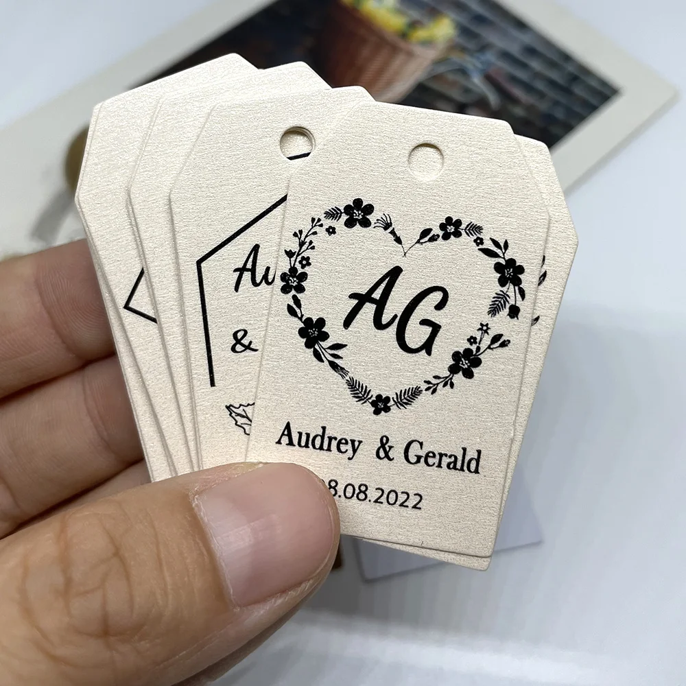 100 pcs/set Personalized Wedding Tags, Labels, Candy Favors Tags, Pearl paper Customized, Birthday, Baptism, Your Photo