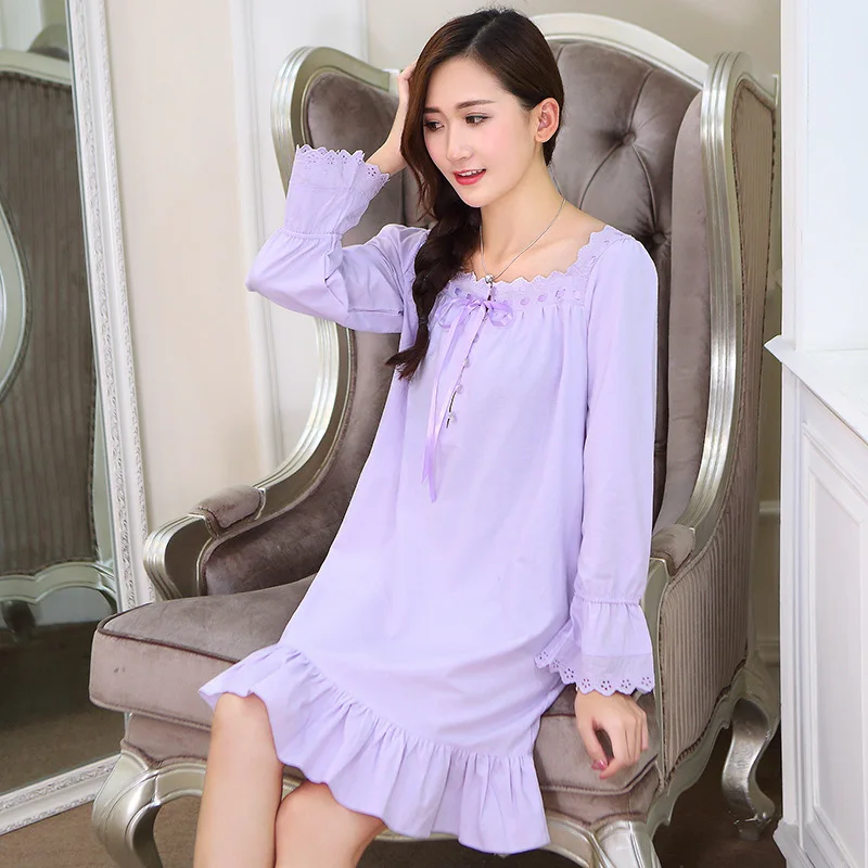 Короткие ночные рубашки с длинным рукавом для женщин одежда сна в винтажном