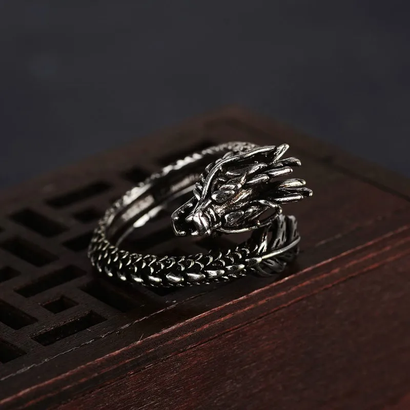 Skute властное серебряное кольцо на палец дракона Ретро Открытое регулируемое для