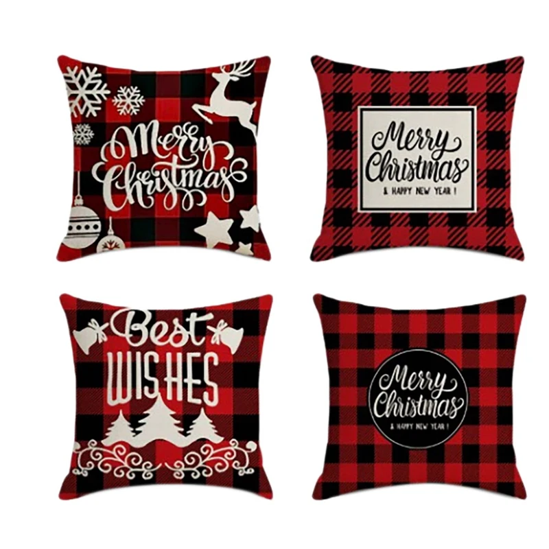 

4Pcs Christmas Pillowcase Santa Square Home Decor Linen Pillow Cases Cushion Covers for Sofa Cozy Car Gift 45X45cm M