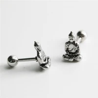 retro silver color small buddha stud earrings men and women religion wealth lucky stud earrings daily collocation jewelry