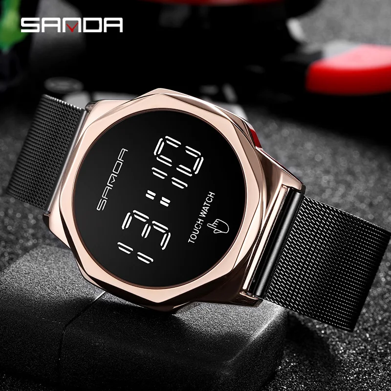 Часы наручные Sanda с сетчатым ремешком для мужчин и женщин цифровые модные