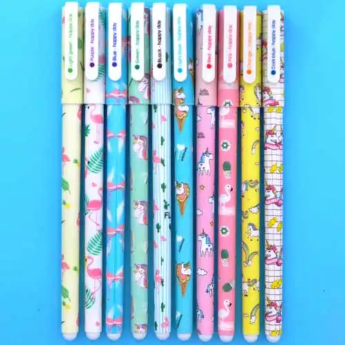 H-Flamingos Unicorn 10 шт./партия цветная ручка цветок животное звездная звезда сладкий Флора цветная гелевая ручка 0,5 мм милые ручки для школы Kawaii корейский стационарный - Цвет: H-Flamingos Unicorn