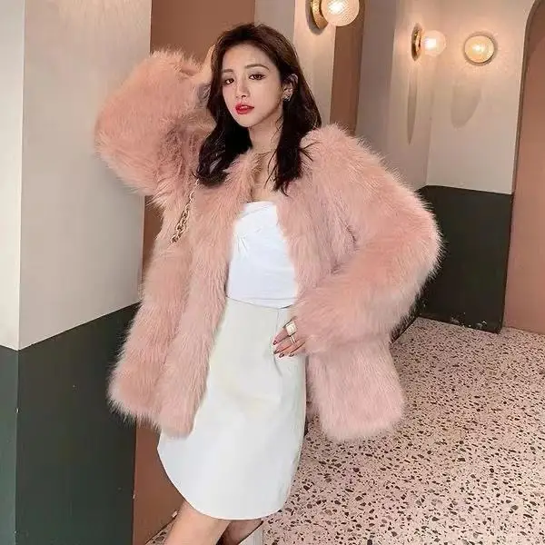 2021 Women's Autumn Winter Fashion Faux Fox Fur Coat Female Korean Long Casual Elegant Thick Warm Coat Plush Plus Size Jacket
