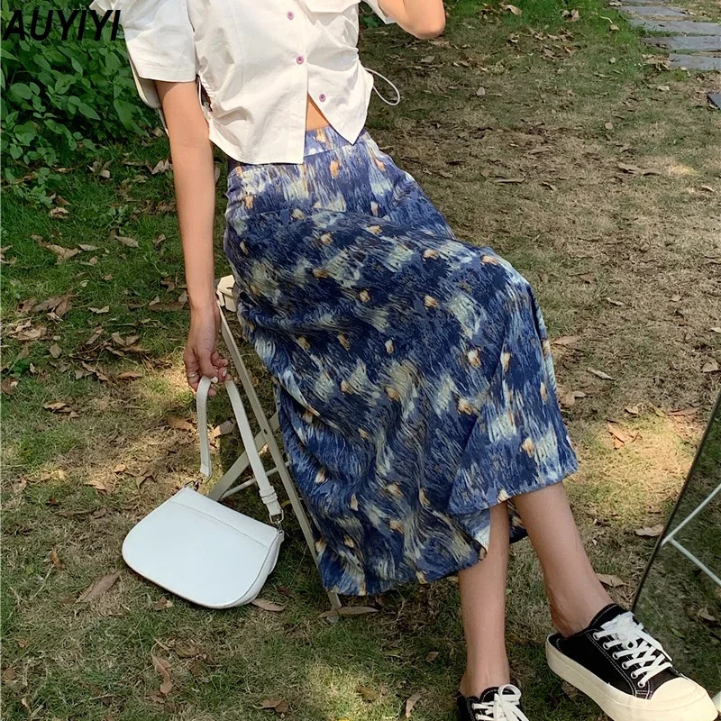 

Summer 2021 New Fashion Casual Loose Thin Temperament Large Size Female Mid-Length A-Line Retro Oil Painting Skirt