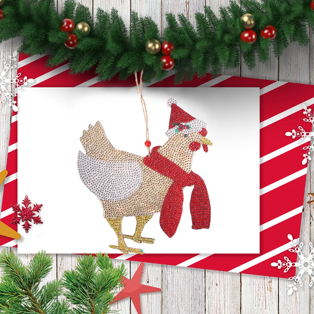 DIY Diamond Painting Chicken Pendant Christmas Tree Ornaments Hanging Yard Garden Art for Courtyard Holiday Xmas Home Party Deco | Дом и сад