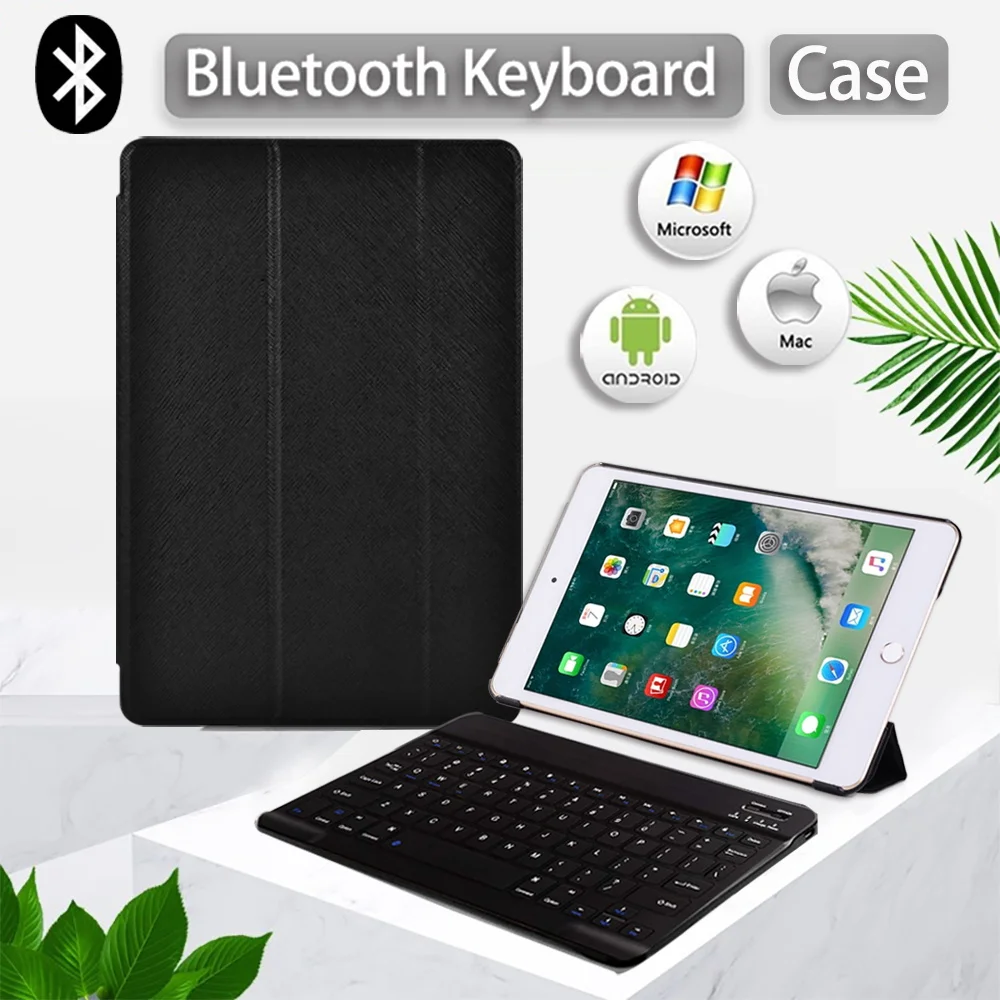 

Case for Apple IPad Mini 1 2 3 4 5 7.9" Tri-fold Stand Cover Case Pure Black Adjustable Folding Tablet Case + Bluetooth Keyboard