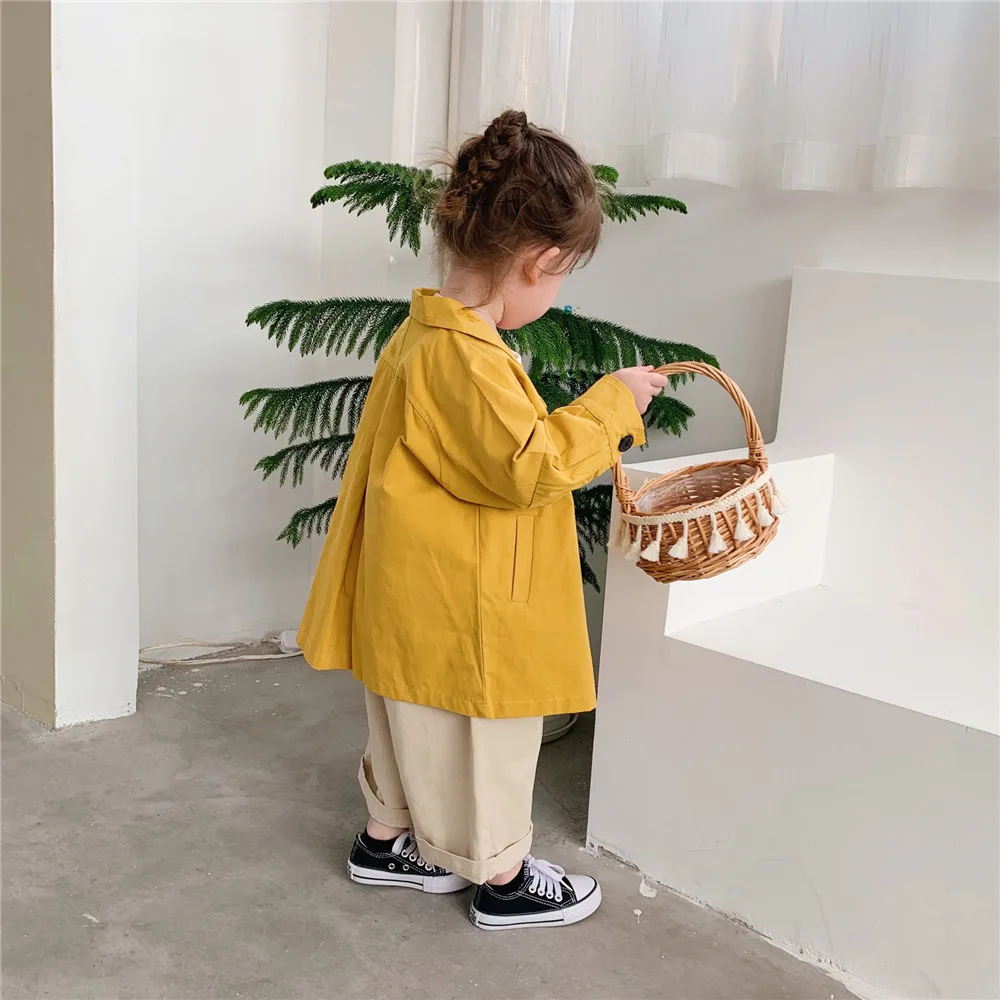 Ins/осенние куртки и пальто для девочек горчично желтая детская куртка с вышивкой