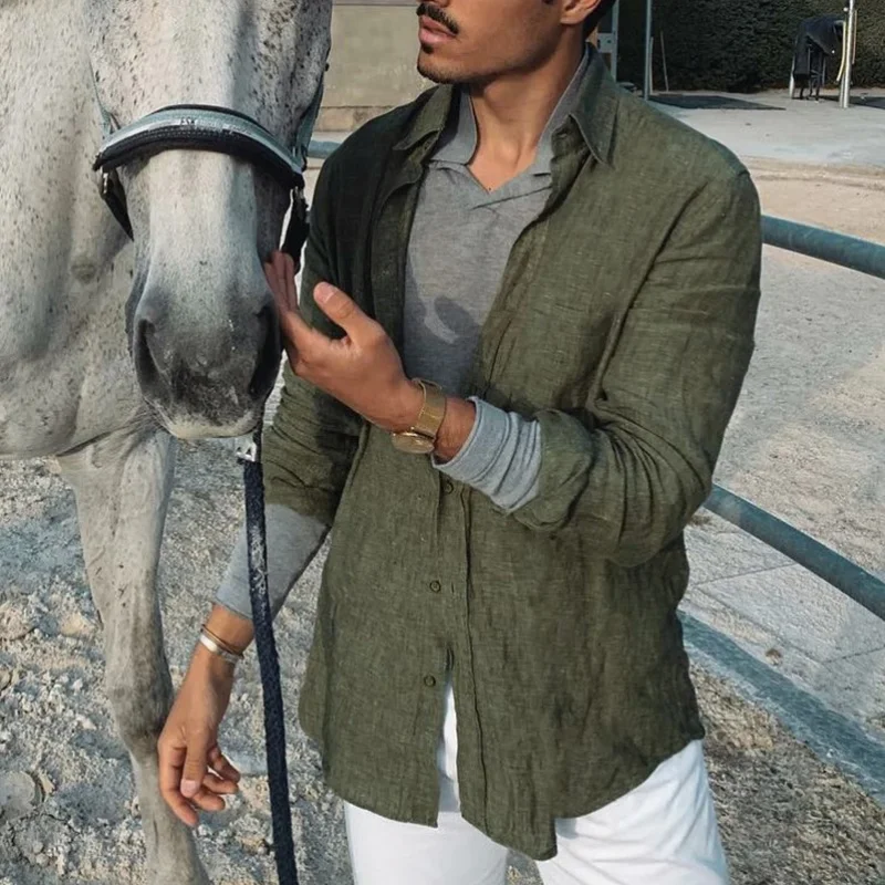 New Men's Casual Blouse Cotton Linen Shirt Loose Tops Long Sleeve Tee Shirt Spring Autumn Summer Casual Handsome Men Shirts