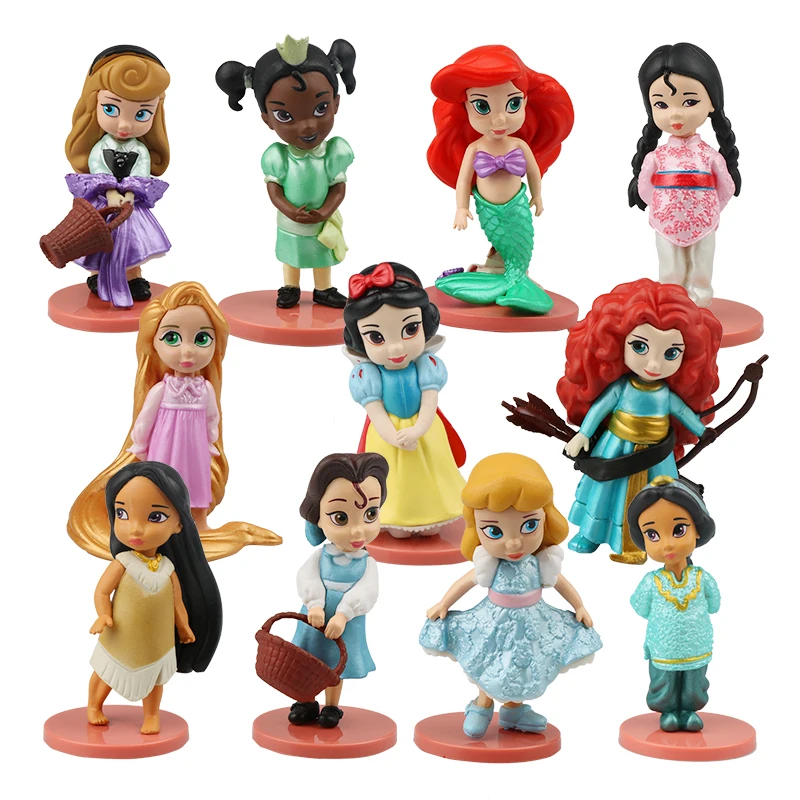 11pcs/set Disney Princess Hand Office Doll Snow White Merida Princess Rapunzel Pvc Anime Figurines Kid Toy Gift