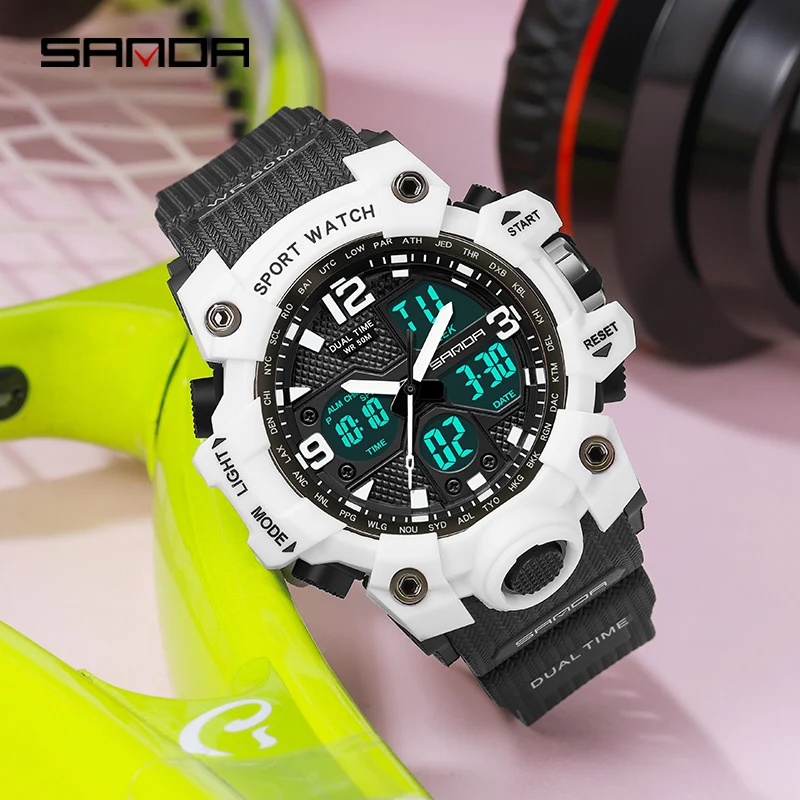 SANDA Fashion Sports Women's Watches Multifunction Waterproof Watch Analog Digital Wristwatch Casual Clock Relogio Feminino 942 |