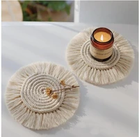 hand woven nordic style cotton rope tassels round square heart shaped non slip insulation bowl mat placemat coaster home decor