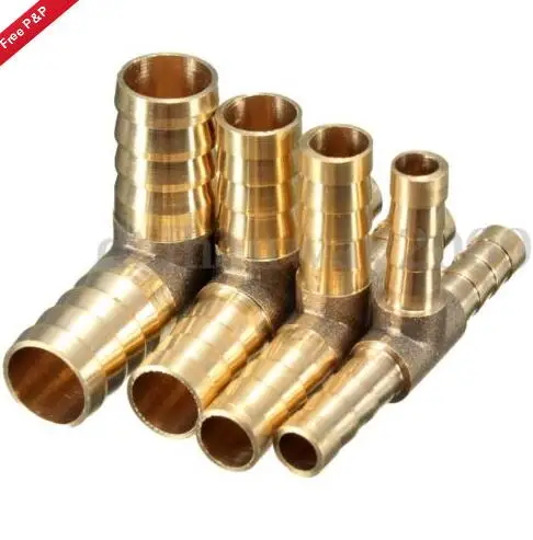 

6~16mm Brass T Piece 3 Way Fuel Hose Connector For Compressed Air Oil Gas Pipe