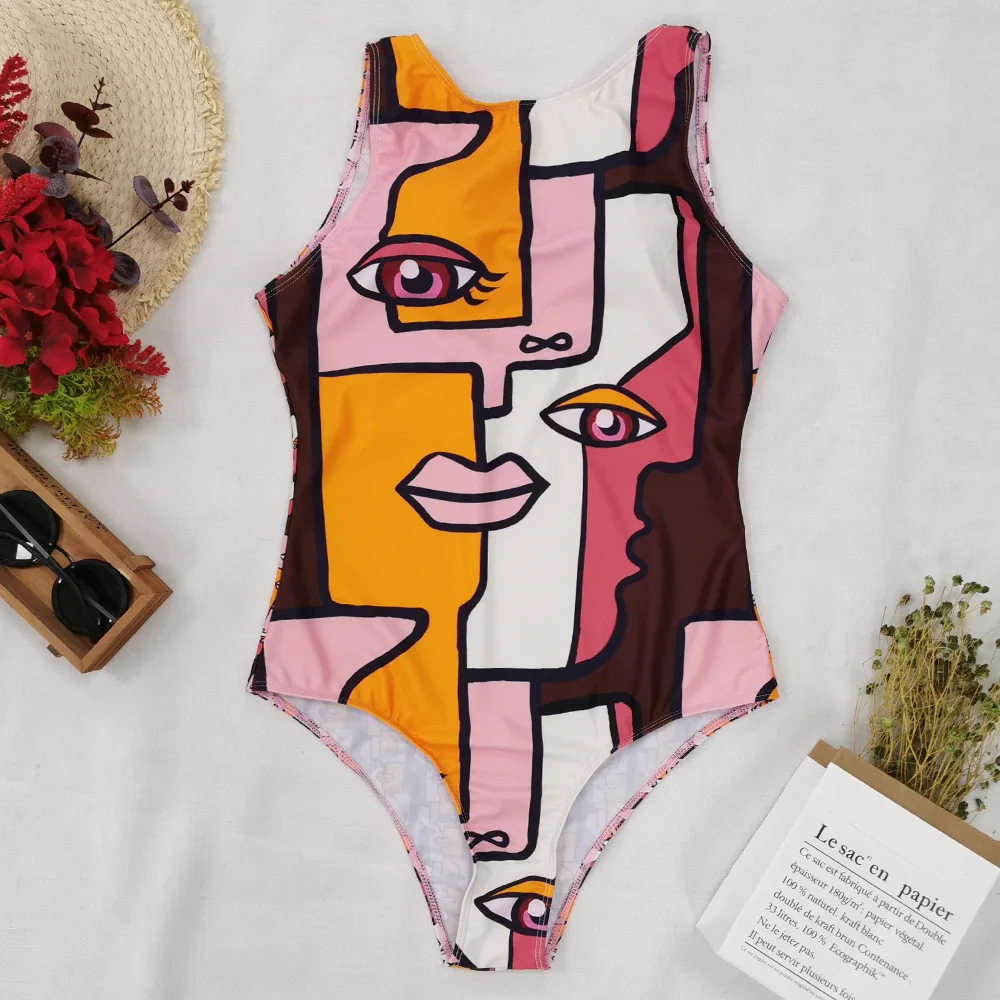 

One Piece Abstract pattern printing Bikini Sexy Swimwear Beach Swimsuit Monokini beach wear Bathing Suit Women Maillot De Bain