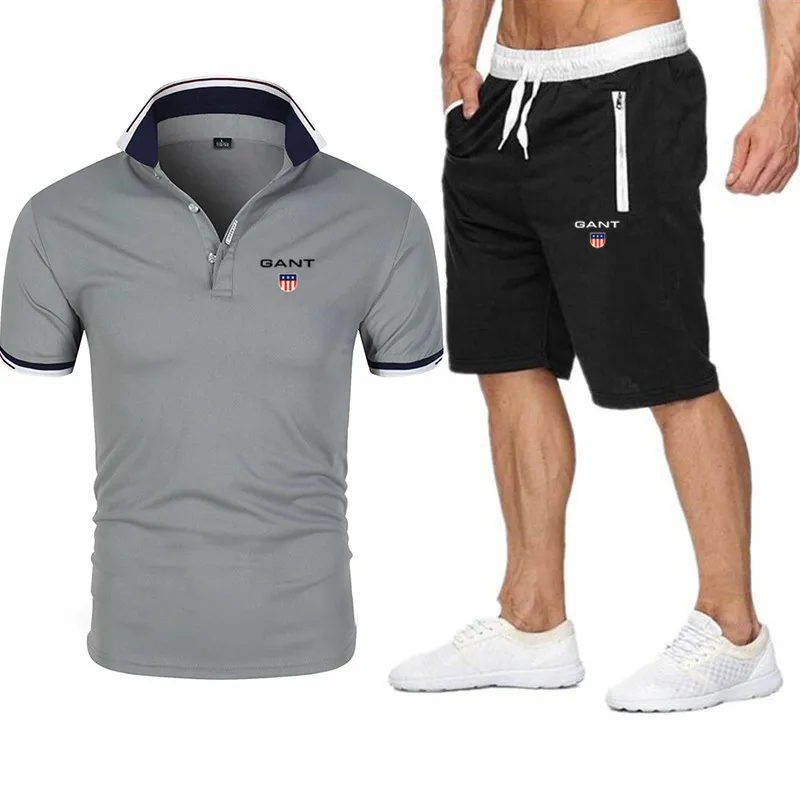

2021 luxury brand men's popular new printed men's Polo Shirt sports suit T-shirt + shorts leisure summer sports men's suit 2