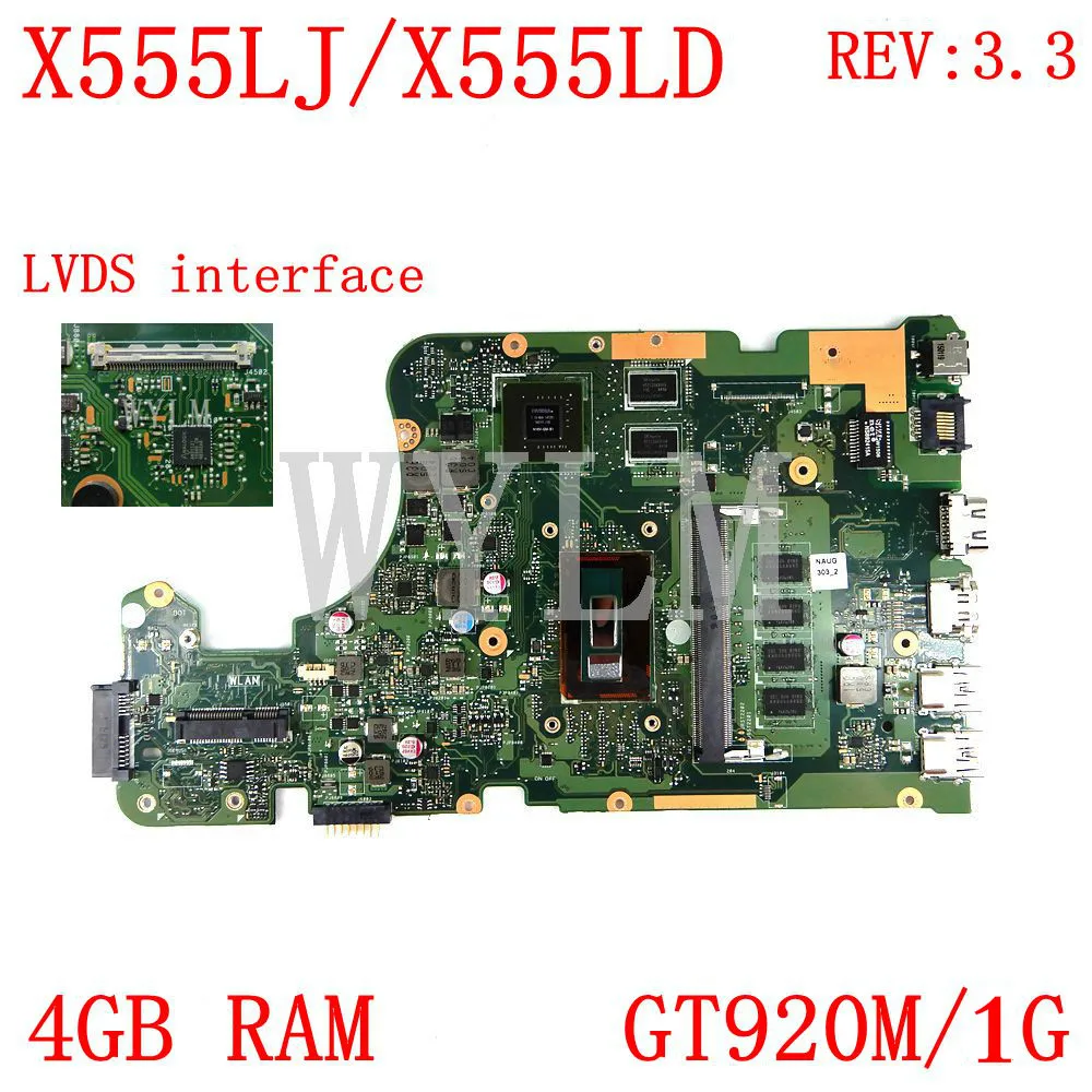 

X555LJ LVDS 4GB RAM GT920M REV3.3 Motherboard For ASUS X555LJ LD LB LF LN X555L A555L K555L F555L W519L VM590L Laptop Mainboard
