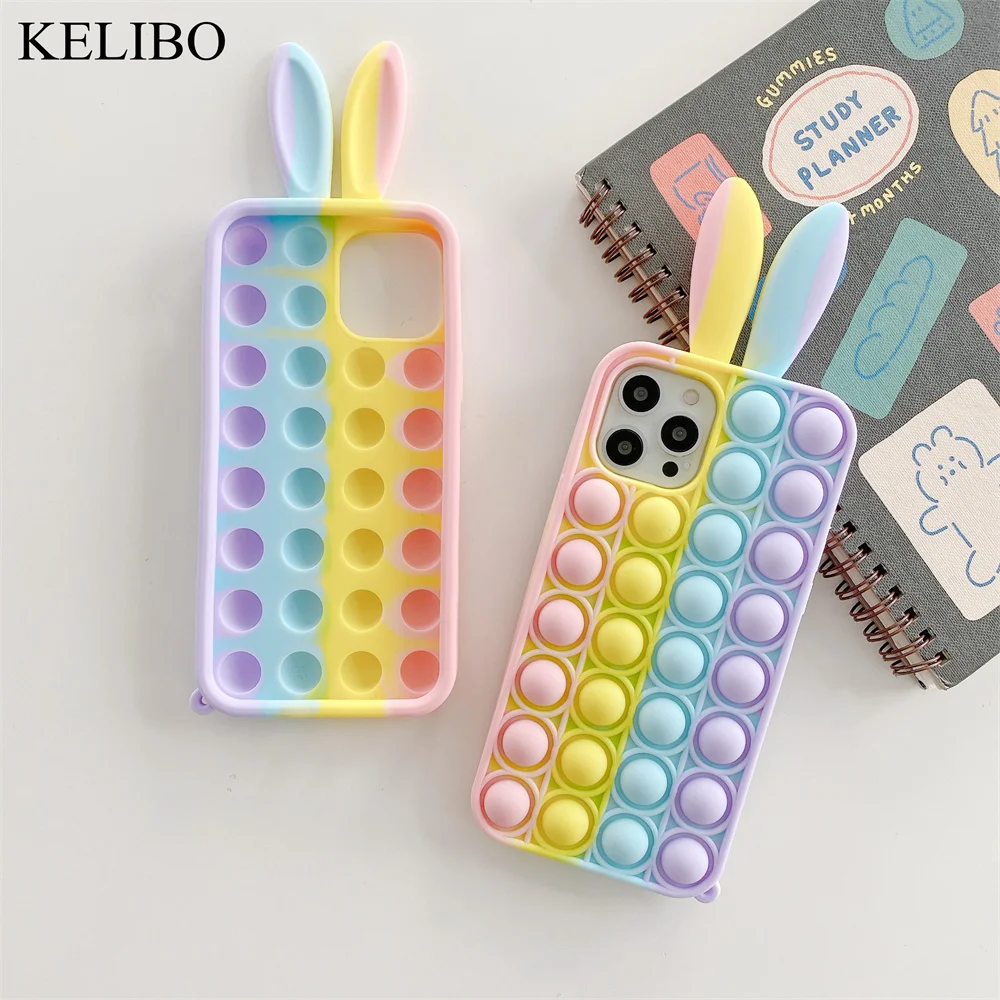 

Interesting Rabbit Decompression Rainbow Phone Case for IPhone 12 12 ProMax 11 11Pro XsMAX XR X 7 8 Plus Case