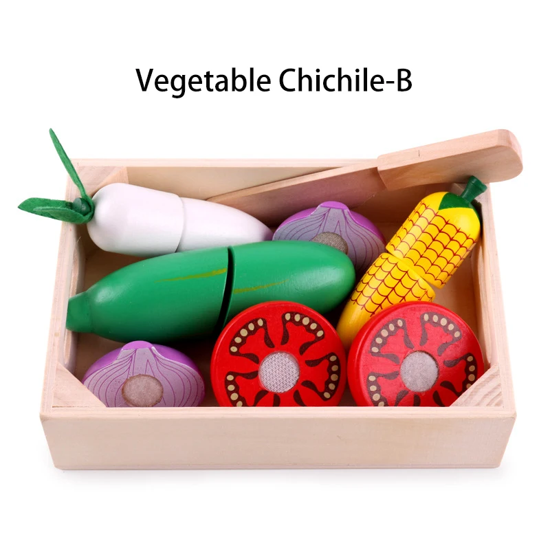 

Montessori Children Play House Simulation Kitchen Toy Cut Fruits Vegetables Wooden Classic Game Education Pretend Kids Toys