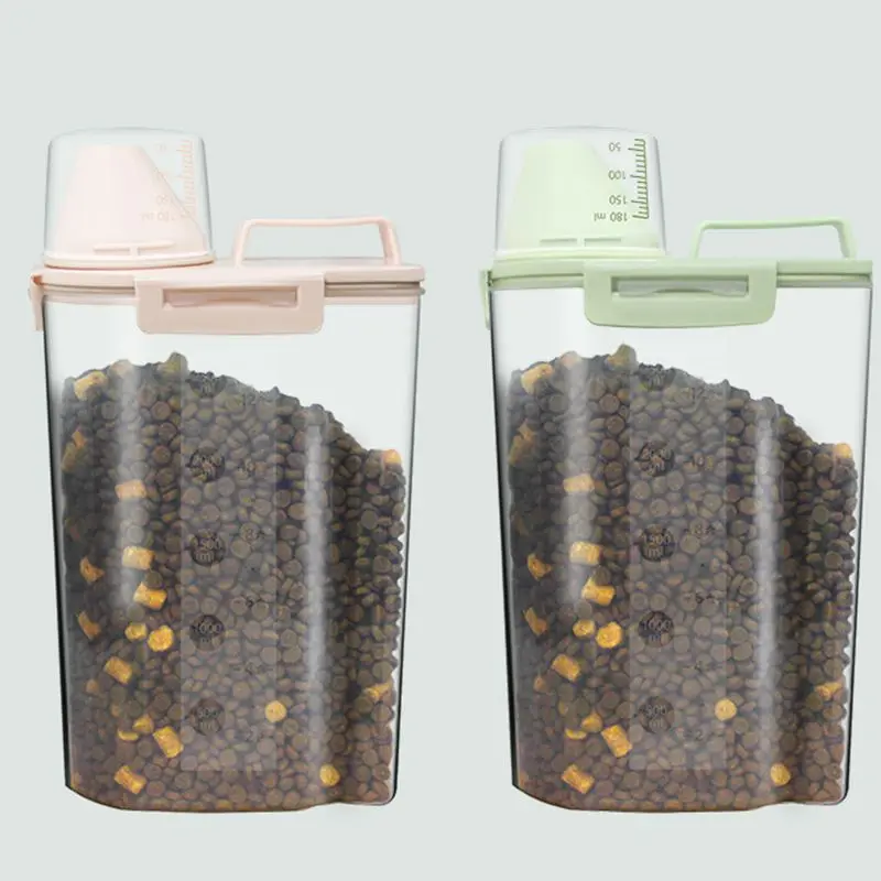 

2.5L Large Capacity Dog Food Container Pet Feeder Storage Can Moisture-proof Clear Storage Tank with Measuring Cup for Dog Cat#