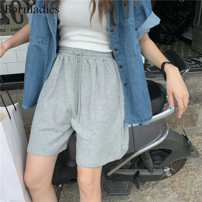 

Bornladies Casual High-Waist Sports Shorts for Women Femme Solid Loose Straight Summer All-Match Wide-Legged Shorts 2021