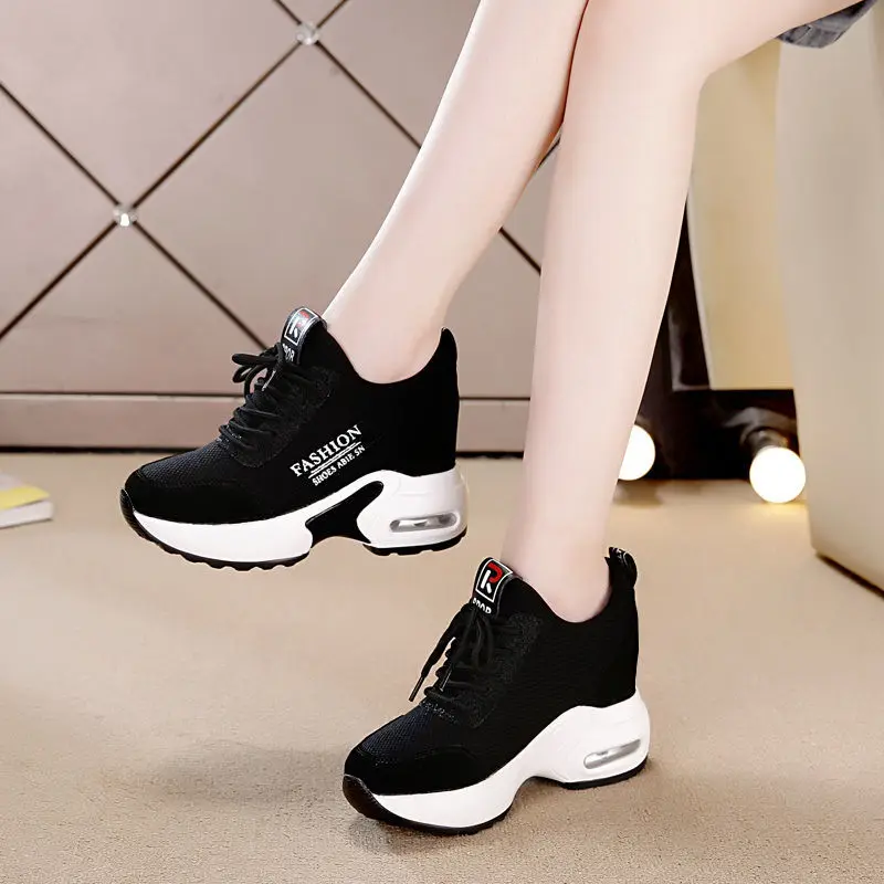 Height Increasing Insole Women's Shoes 8cm Spring and Summer Versatile Casual Slip-on Lofter Platform Shoes Breathable Mesh