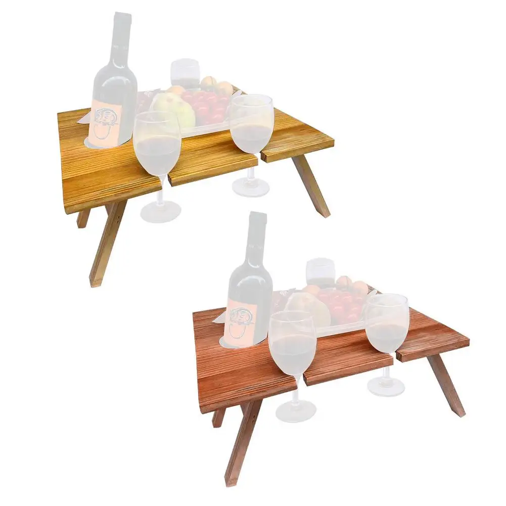 

Solid Wooden Folding Picnic Table Portable Folding Wine Table Rack Food Holder For Outdoor Camping Mini Table Outdoor Party