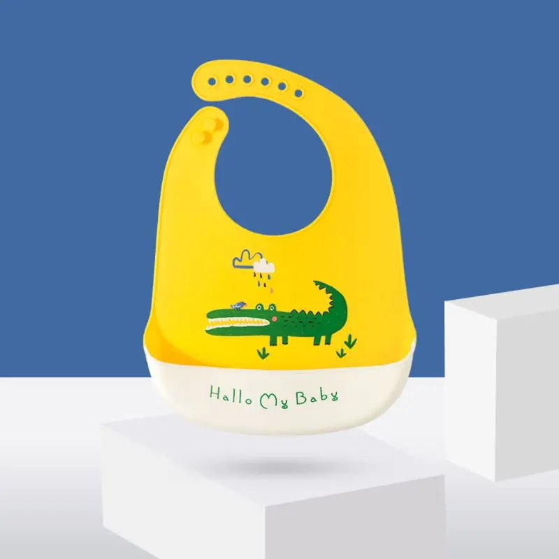 

Baby Cartoon Waterproof Bibs Food Grade Silicone Newborn Feeding Saliva Towel F3ME