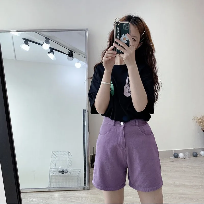 Женские летние джинсовые шорты хлопковые однотонные повседневные Черные белые