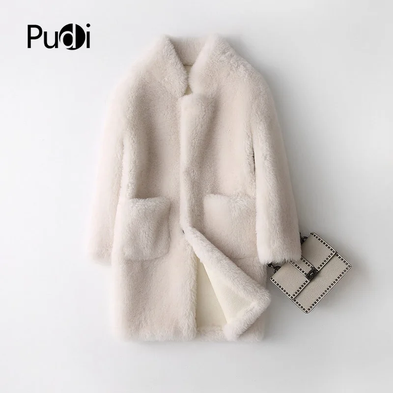 PUDI A17833 натуральное шерстяное меховое пальто, куртка, пальто, Женское зимнее теплое натуральное меховое пальто, искусственная кожа внутри кремового цвета