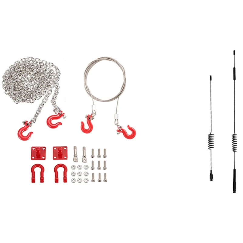 

2 Set RC Car Part: 1 Set Metal Trailer Hook Tow Chain Shackle Bracket & 1 Set 11.4Inch And 6.3Inch Metal Antenna