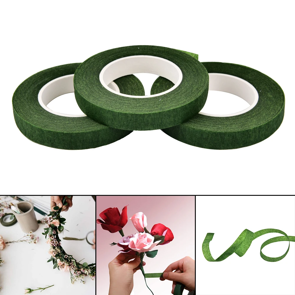 

12mm Width Florist Stem Green Color Tape Wire Floral Work Plastron Floral Resealable Elastic Tape Wrap