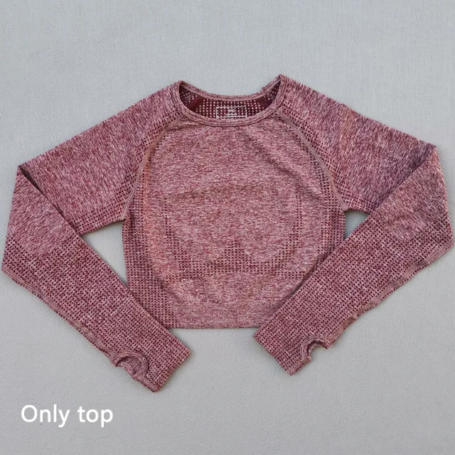 Wine red top Женский бесшовный комплект для йоги, одежда для фитнеса, спортивная одежда, женские леггинсы для спортзала, леггинсы с эффектом пуш-ап, укороченные рубашки, спортивные костюмы - Цвет: Wine red top