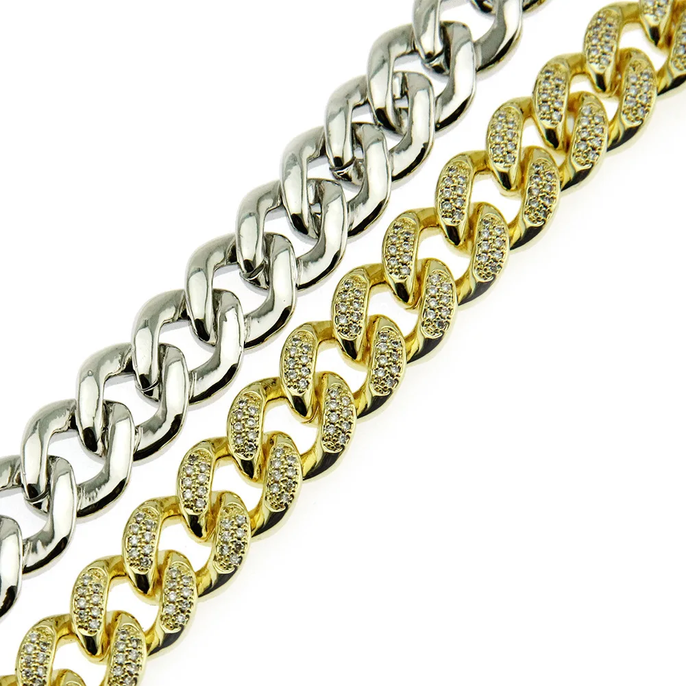 

European And American Hip-hop Copper Micro Inlaid With Zircon Cuban Chain Necklace Men's Hiphop Exaggerated Domineering Big Gold