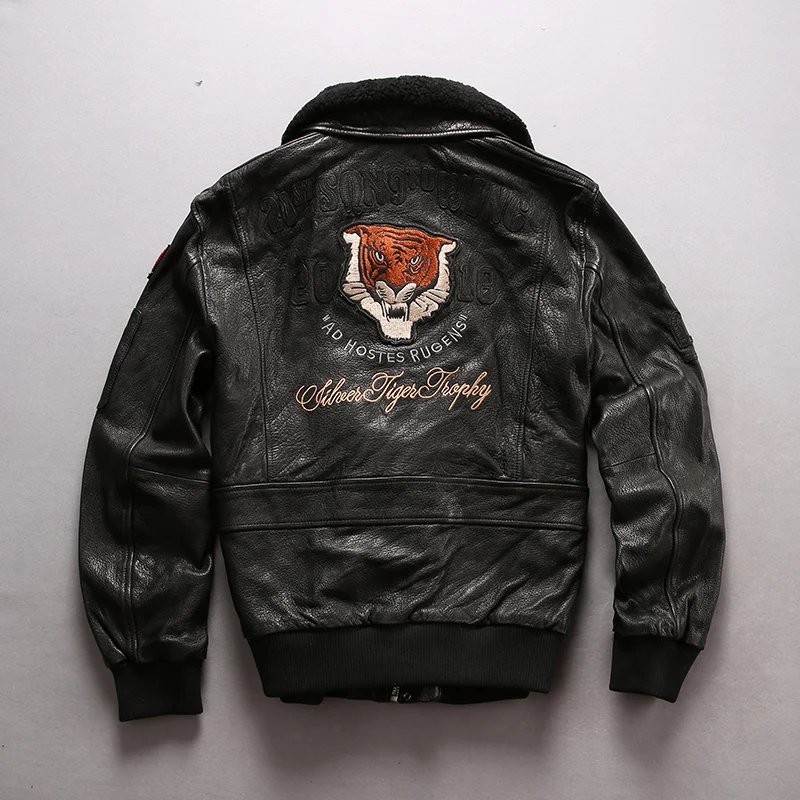 

Black And Brown Man Flight Genuine Leather Jackets,Fur Collar Motorcycle Sheepskin Leather Coat Nice Shipping