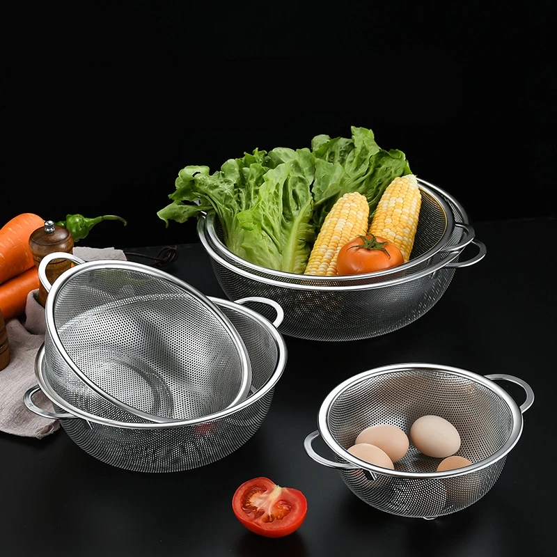 

2 Styles Stainless Steel Multi-Purpose Rice Sieve with Handles Vegetables Fruits Washing Drainer Colander Home Kitchen Supplies