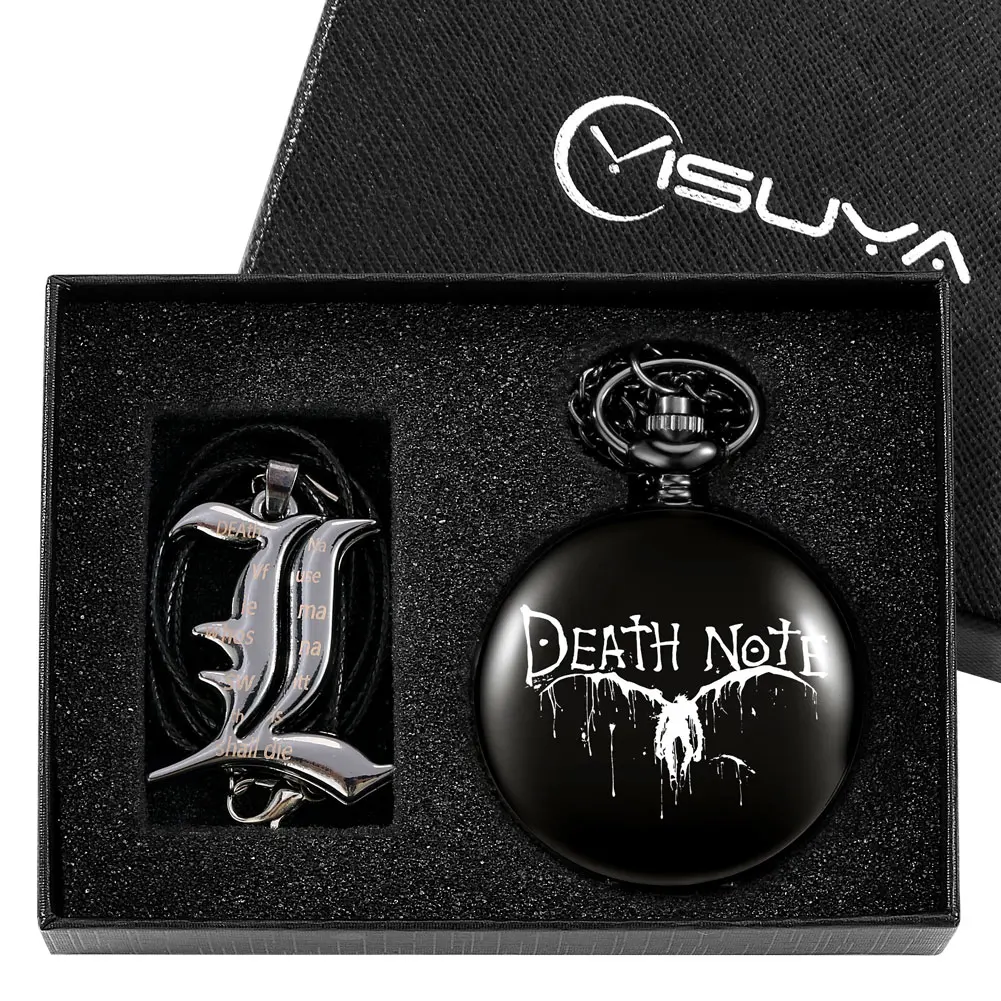 Black Classic Pocket Watch Set Man Quartz Clock Pendants Exquisite Men's Necklace Accessories Birthday Gift Box for Boyfriend