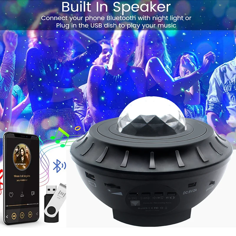 

Звездный проектор, Ночной светильник, проектор океанских волн с дистанционным управлением, музыкальный плеер с USB, романтический подарок дл...