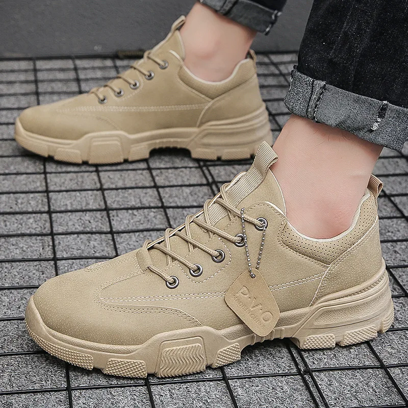 

Man Leather Sneakers Autumn Men's Casual Shoes Suede Leather Footwear Male Leisure Shoe Fashion Khaki Design