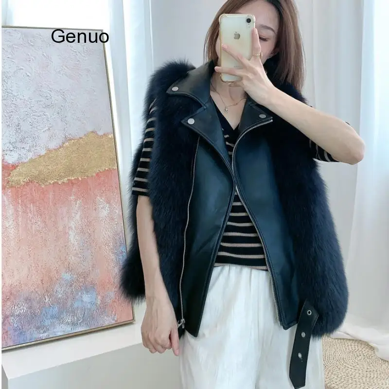 Furry Fur Coat Vest Winter Jacket Women Faux Fox Fake Leather Outerwear Streetwear Thick Warm Fashion Locomotive Vests | Женская одежда