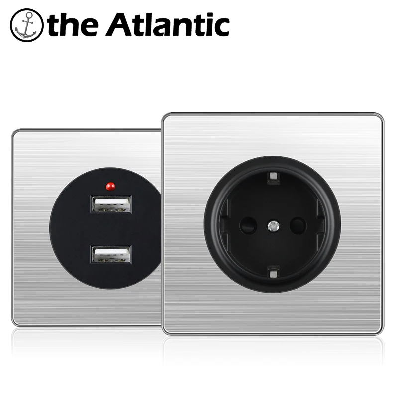 DE EU мощность одна розетка двойной USB зарядка черная электрическая в стену рама из