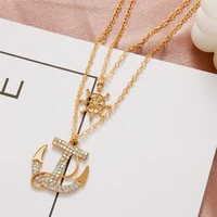 fashion double anchor rhinestone necklace clavicle chain ins cold wind retro temperament chain sweater chain female jewelry gift