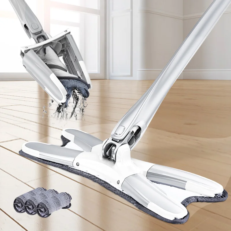 

X-type Microfiber Floor Mop With Replace Cloth Heads 360 Degree Squeeze Mop Easy Wringing Household Floor Cleaning Tools