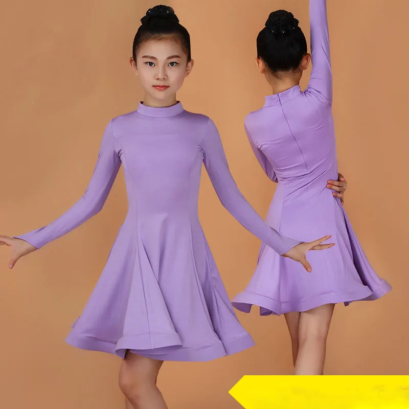 Purple Collar 8 Платье для латинских танцев для девочек, Бальные танцы, Румба Самба, детский танцевальный костюм для латинских танцев, новинка года, современный карнавал, джаз, танцевальная одежда - Цвет: Purple Collar 8